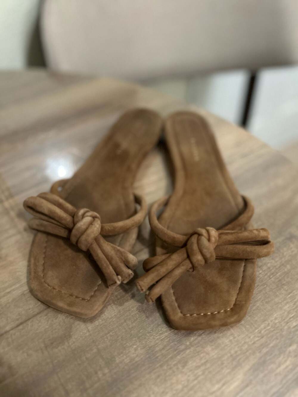 Loeffler Randall Hadley Suede Bow Slide Sandals in Cacao Brown
